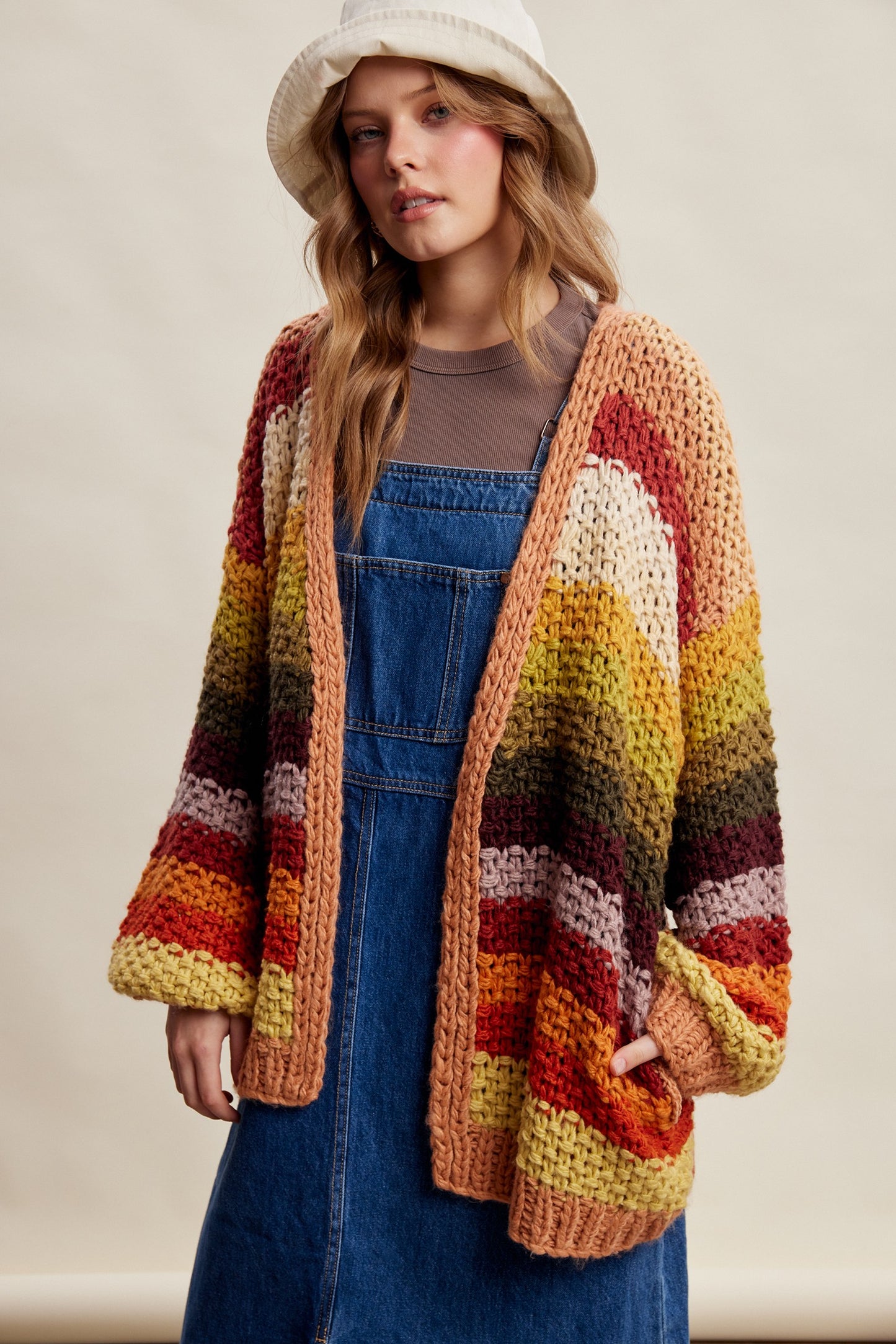 Autumn Leaves Stripe Open Front Cardigan (Reg.)