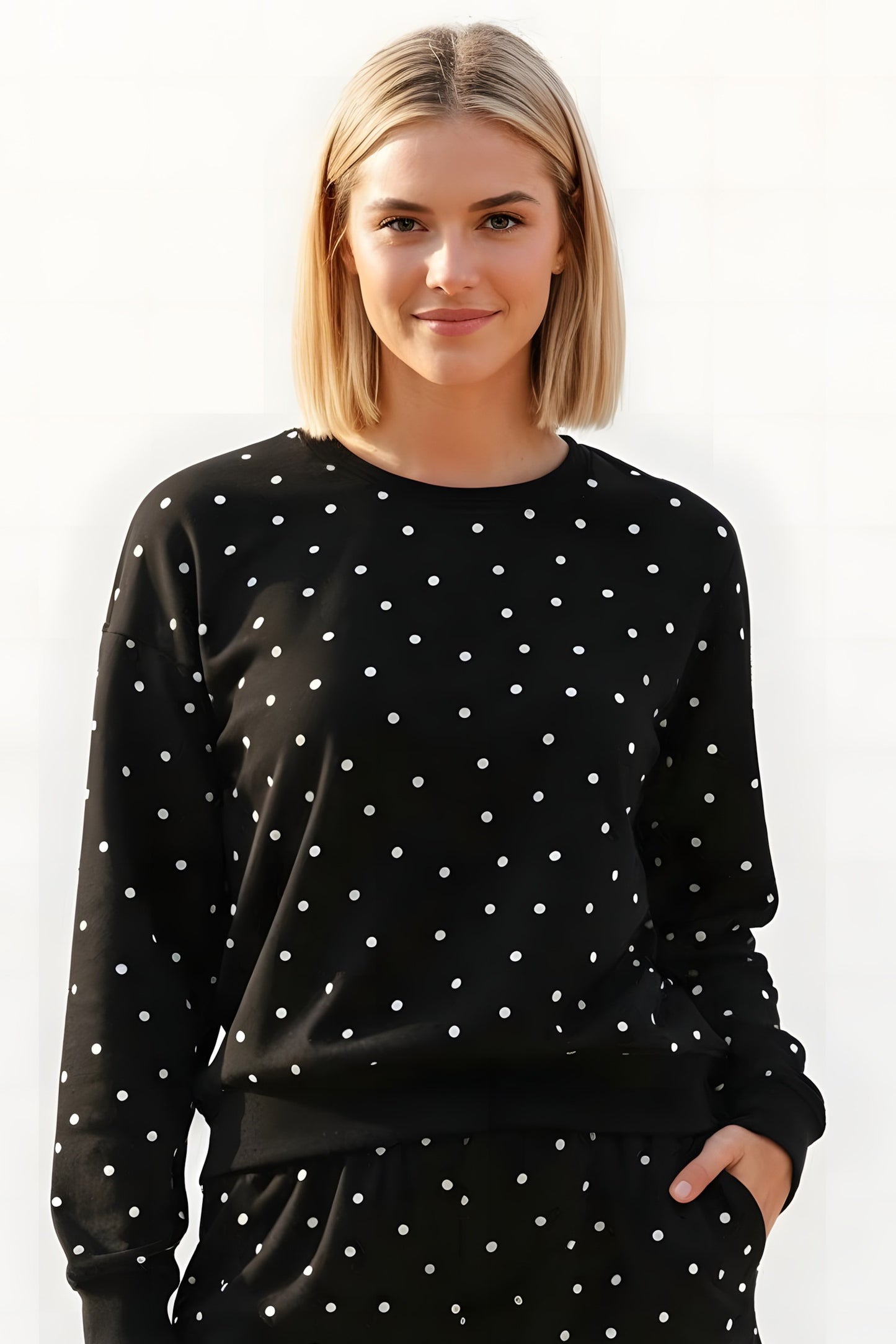 Polka Dot Fleece Lined Sweatshirt (Reg.) - 2 Colors