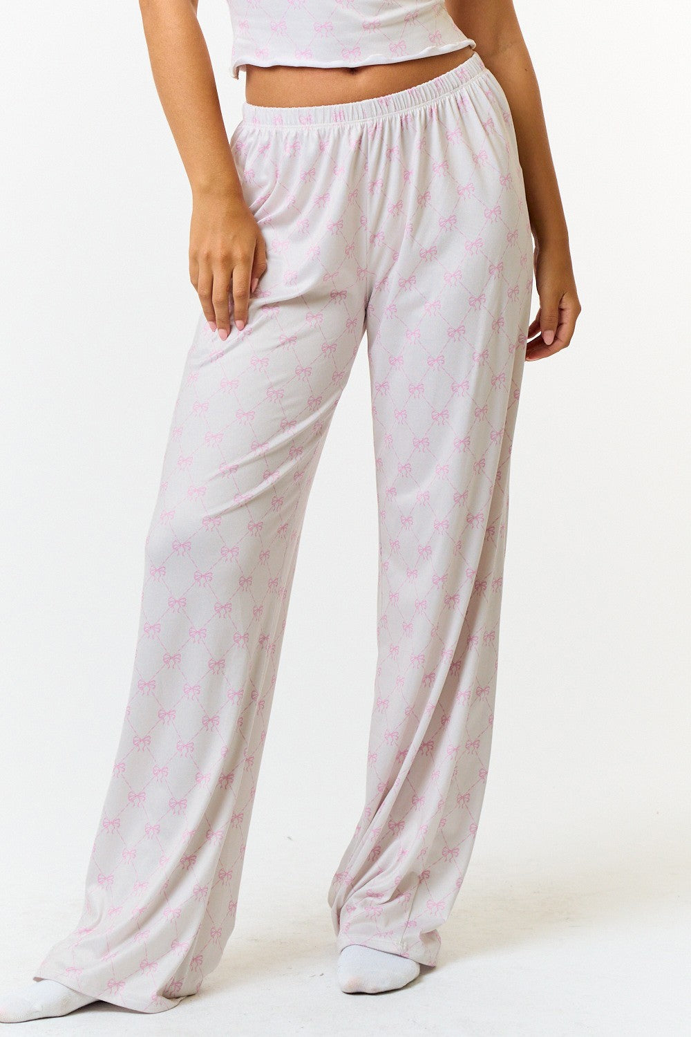 Pink Bow Print Brushed Knit Lounge Pants (Reg)