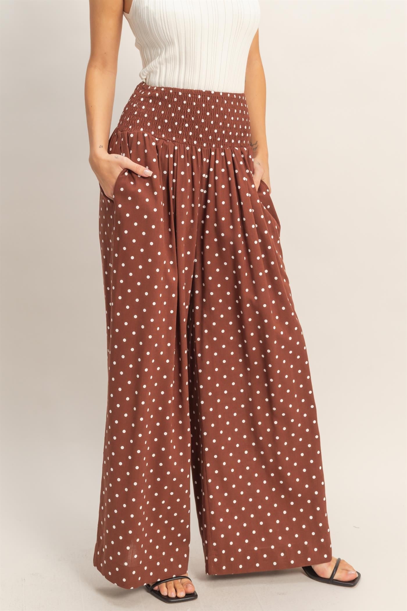 Chestnut Polka Dot Wide Leg Pants (Reg.)