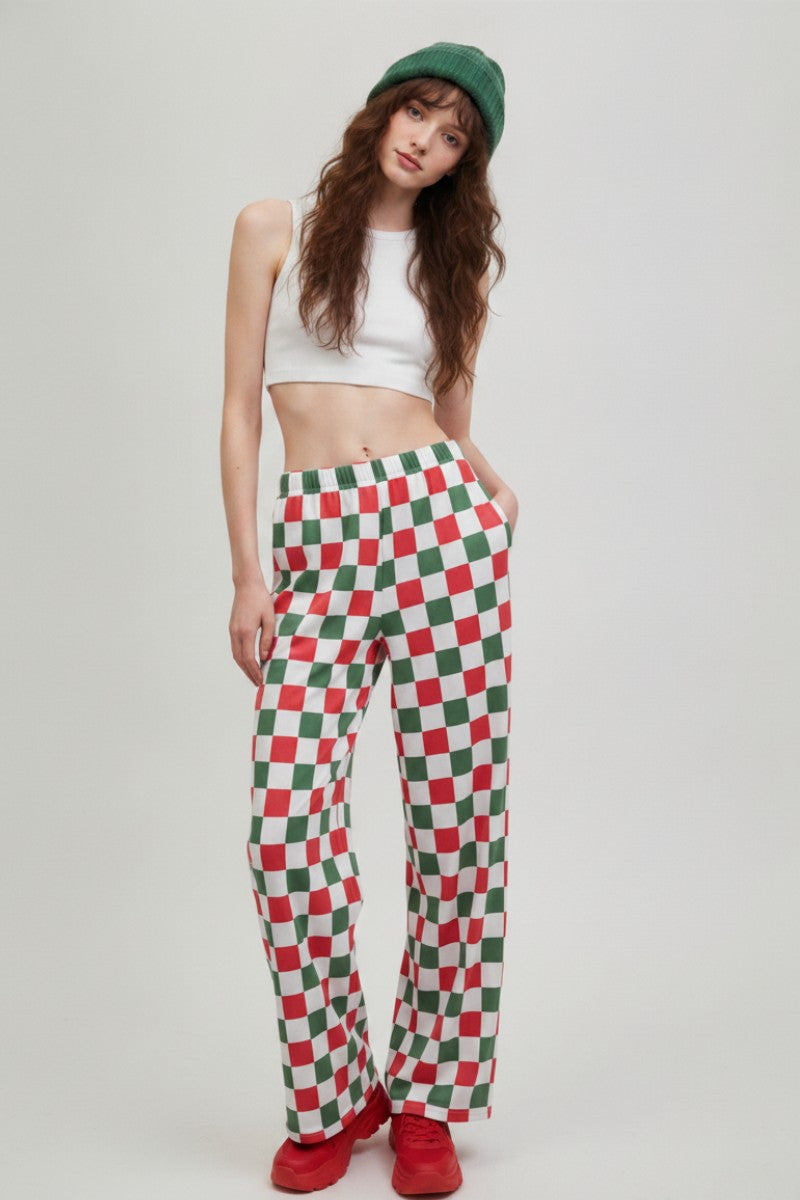 Green/Red/White Checkered Knit Pants (Reg & Plus)