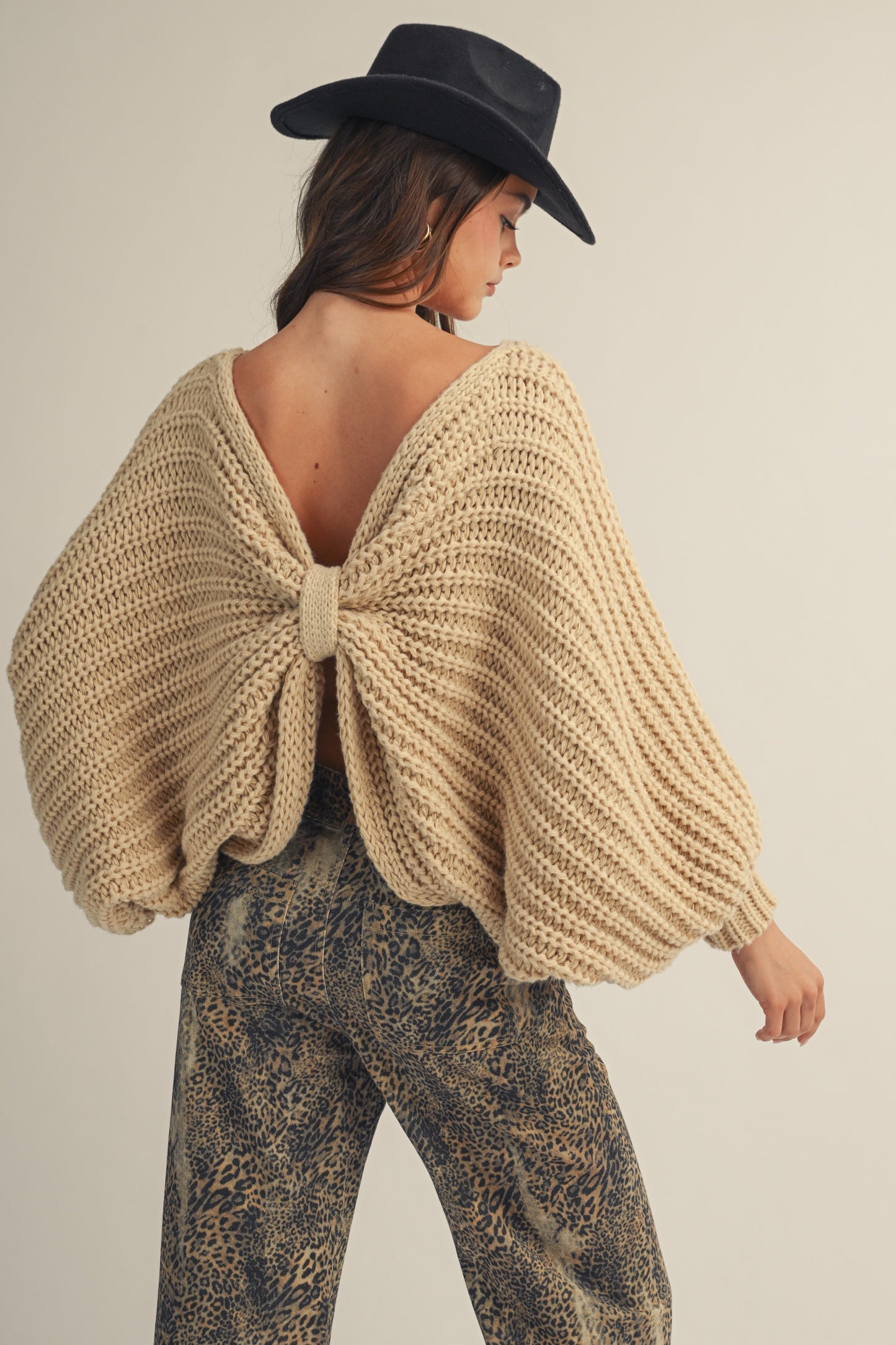 Latte Bow Effect Sweater Top (Reg.)