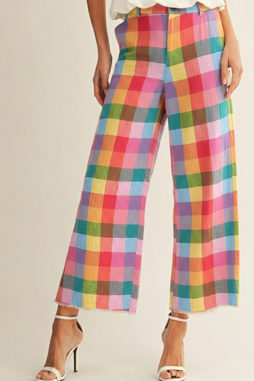 Vivid Checkered Wide Leg Pants (Reg.)