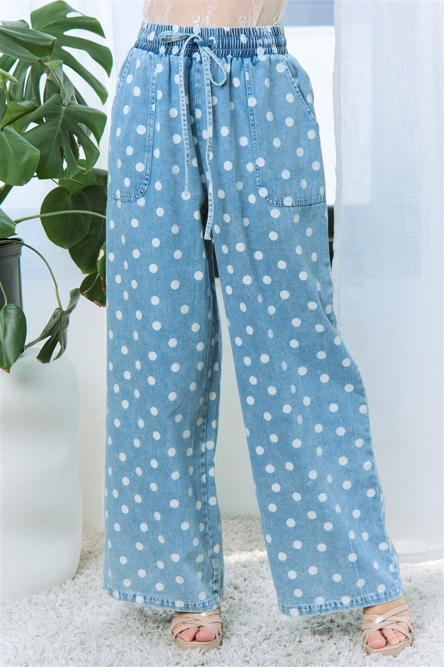 Denim Polka Dot Drawstring Pants (Reg.)