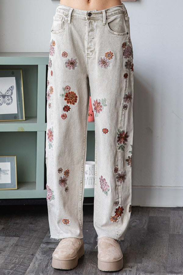 Oli & Hali Grey Floral Embroidered Jeans (Reg.)