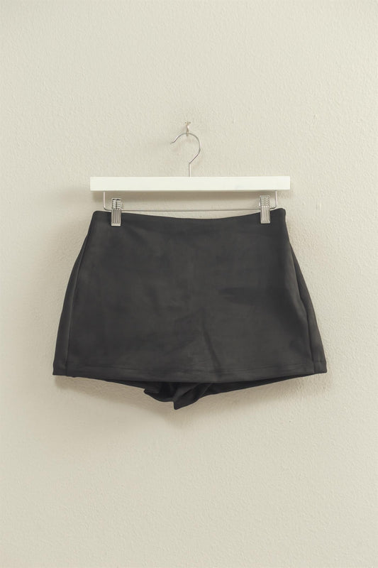Black High Waisted Suede Skort (Reg.)