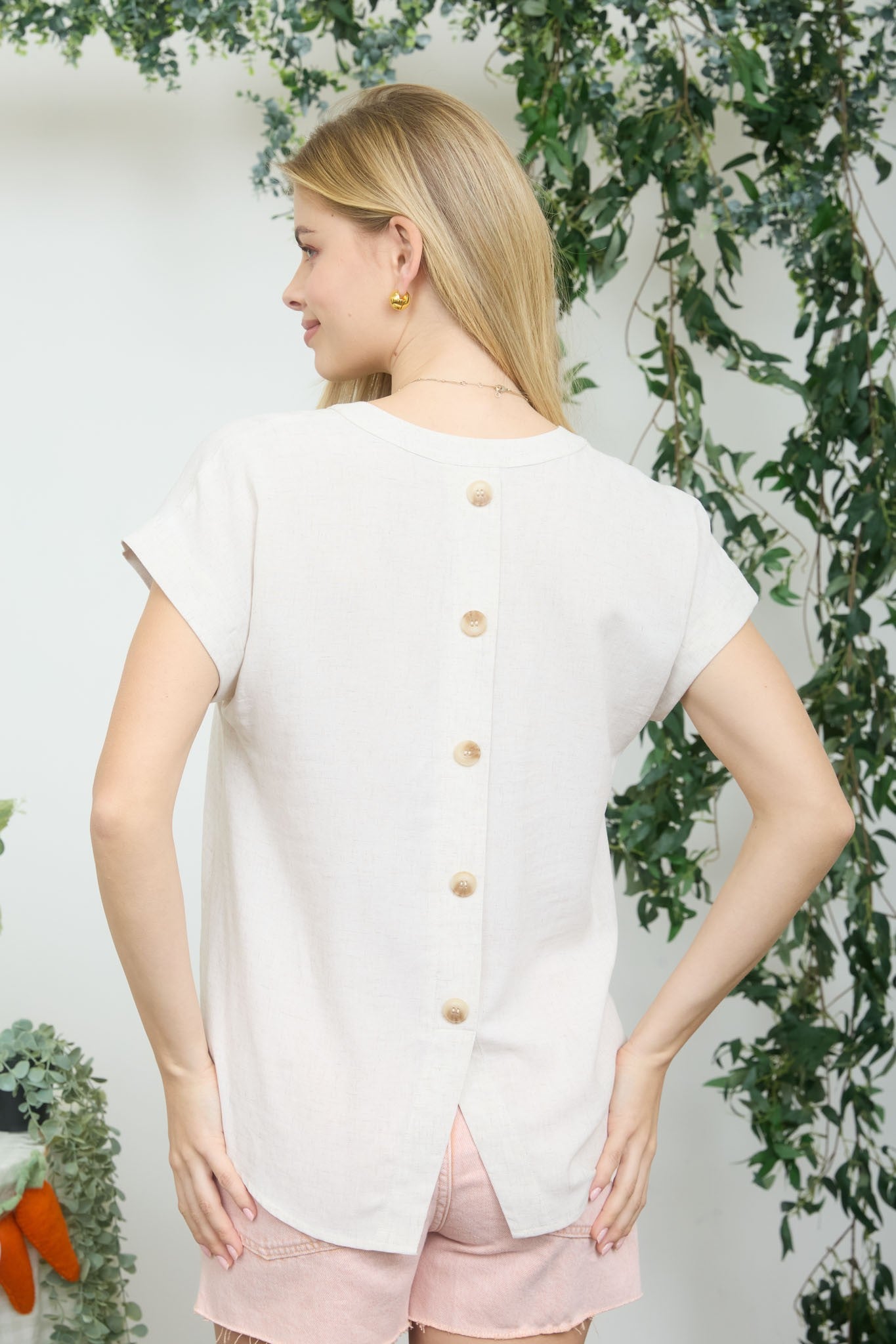 Natural Back Button Down Blouse (Reg & Plus)