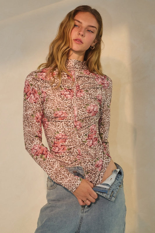 Floral Leopard Print Bodysuit (Reg & Plus)