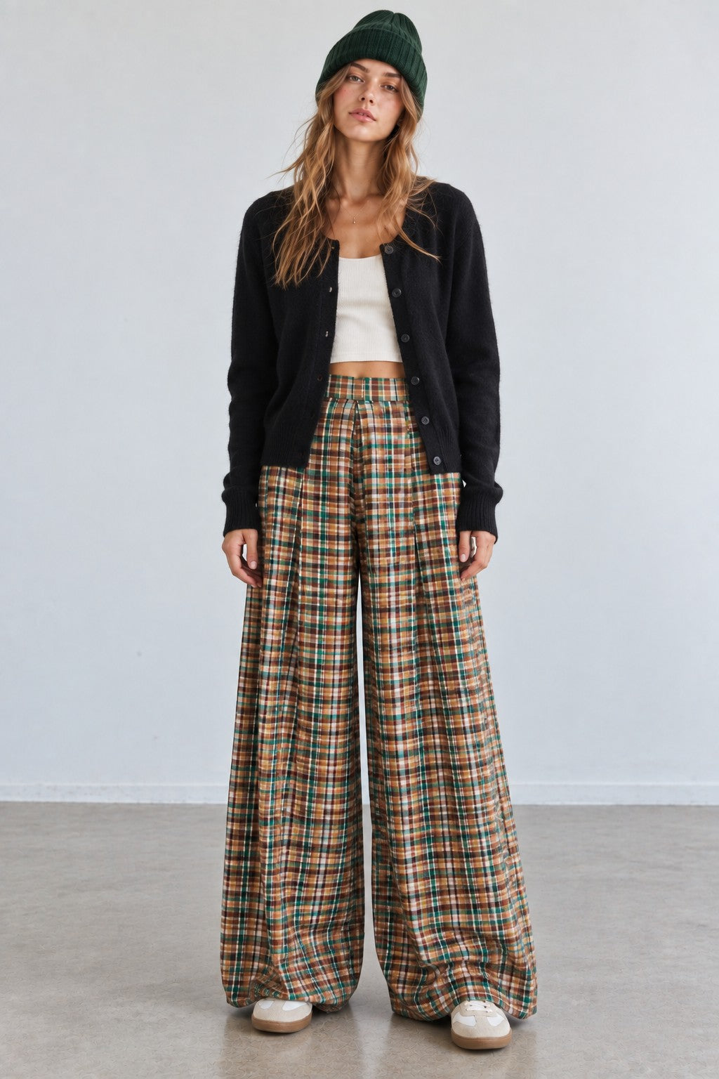 Green Combo Perfectly Plaid Wide Pants (Reg & Plus)