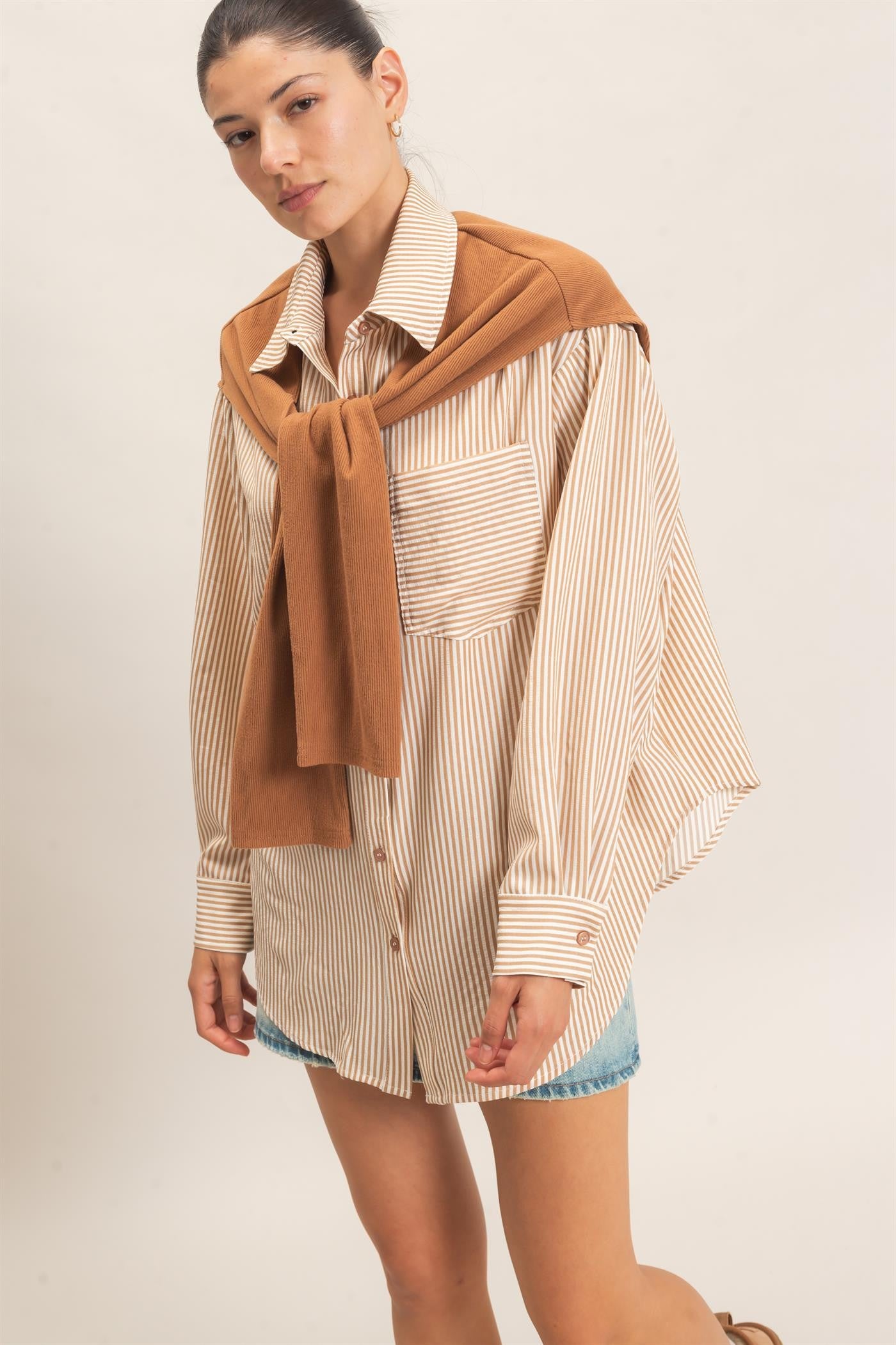 Faux Sweater Tie Striped Shirt (Reg.) - 2 Colors