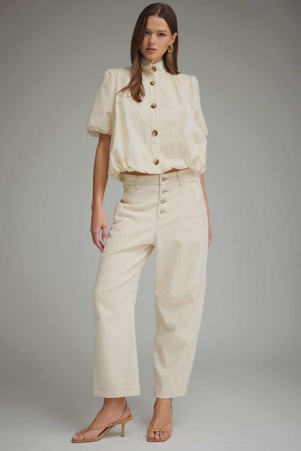 High Neck Bubble Hem Top (Reg.) - 2 Colors