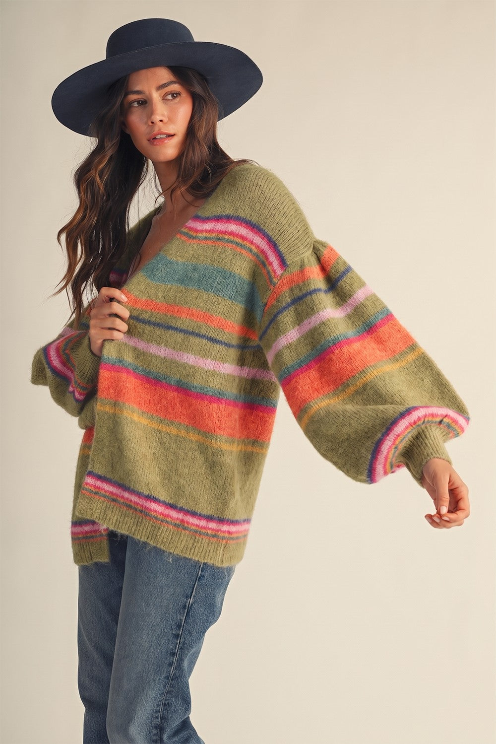 Olive Sunset Carnival Stripe Sweater Cardigan (Reg.)