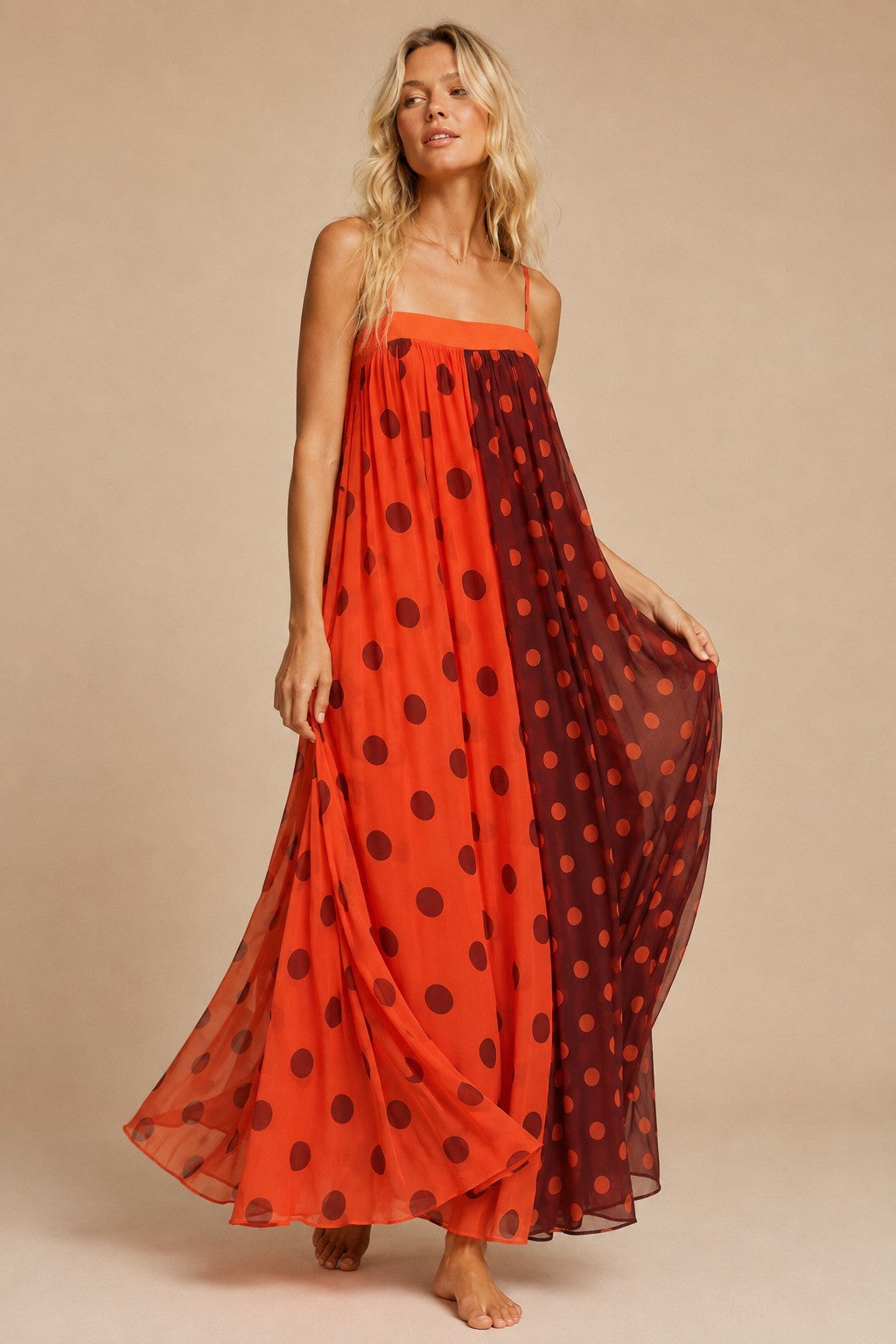 Terracotta Orange Polka Dot Maxi Dress (Reg & Plus)