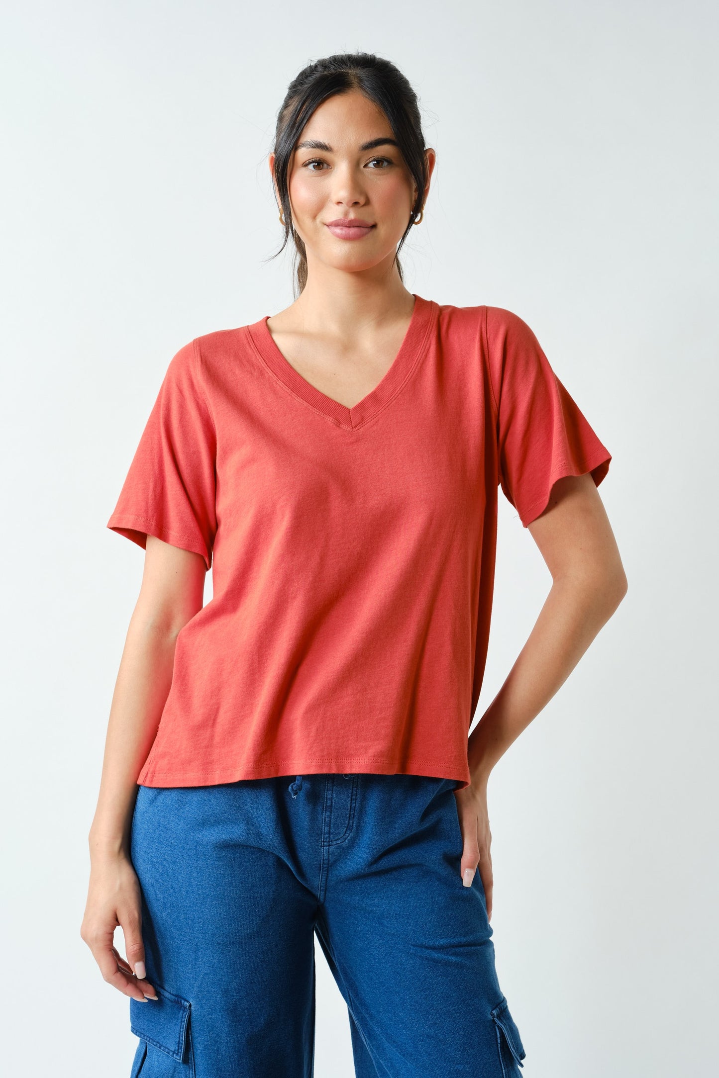 V-Neck Pima Cotton Boxy Tee Shirt (Reg.) - 7 Colors