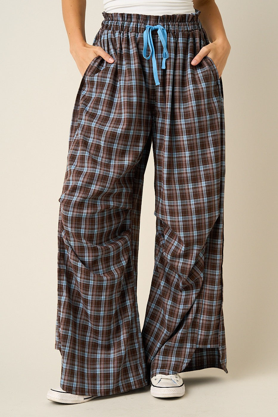Chocolate/Blue Plaid Baggy Wide Leg Pants (Reg.)