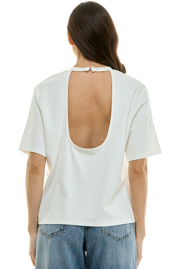 Embellished Open Back Tee Shirt (Reg.)-2 Colors