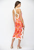 Orange Multi Floral Wavy Trim Midi Dress (Reg.)