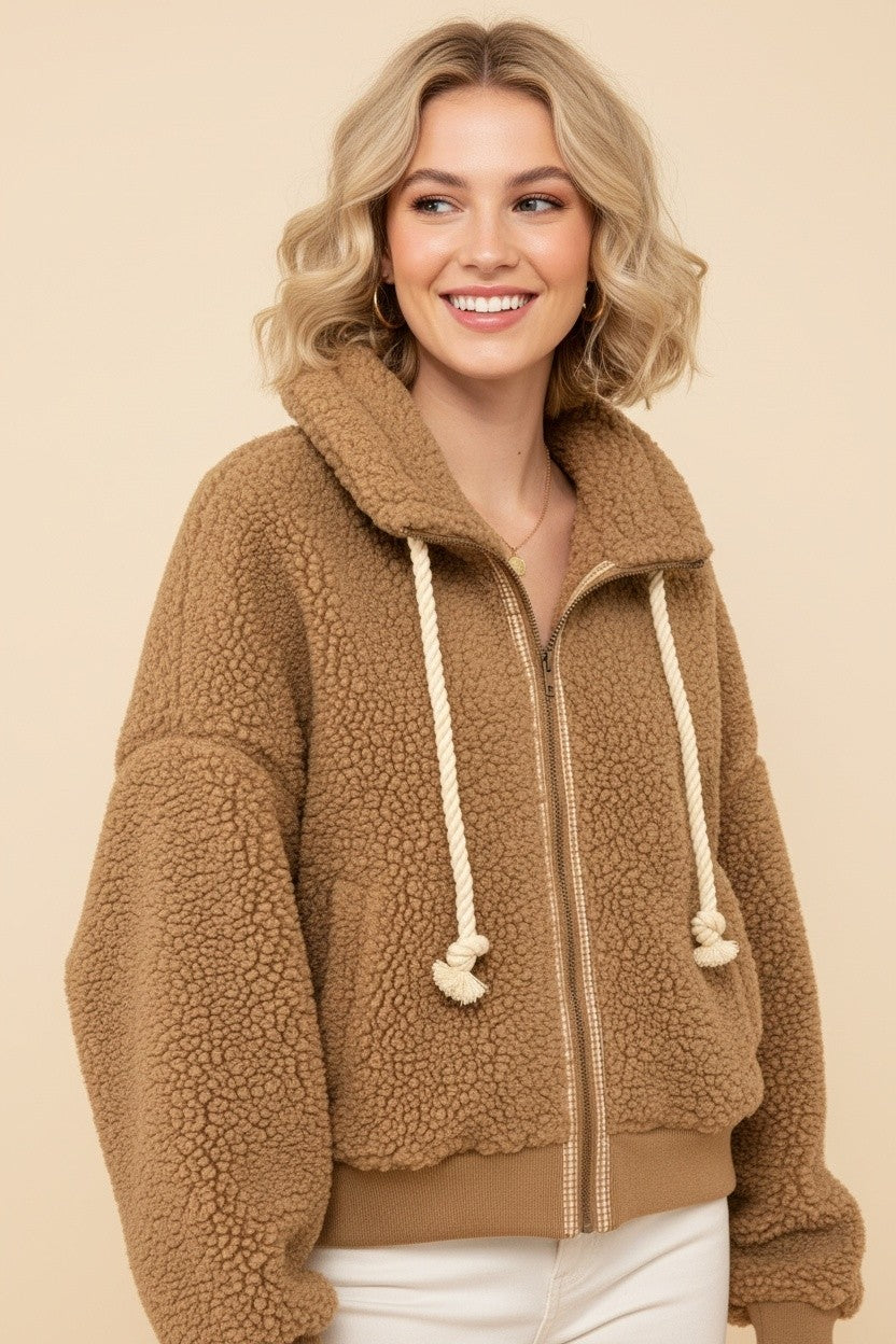 Mocha Sherpa Fleece Jacket (Reg & Plus)