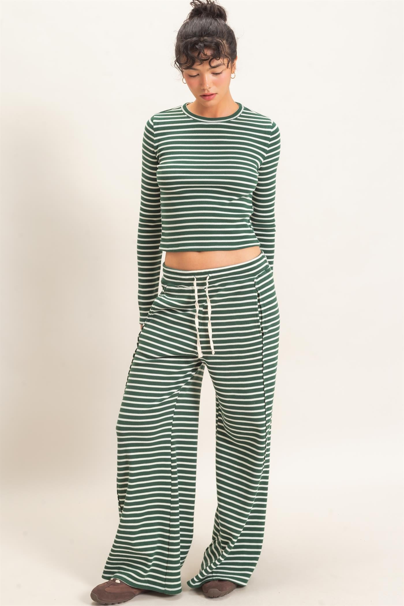 Dark Green Stripe Top & Pants Set (Reg.)