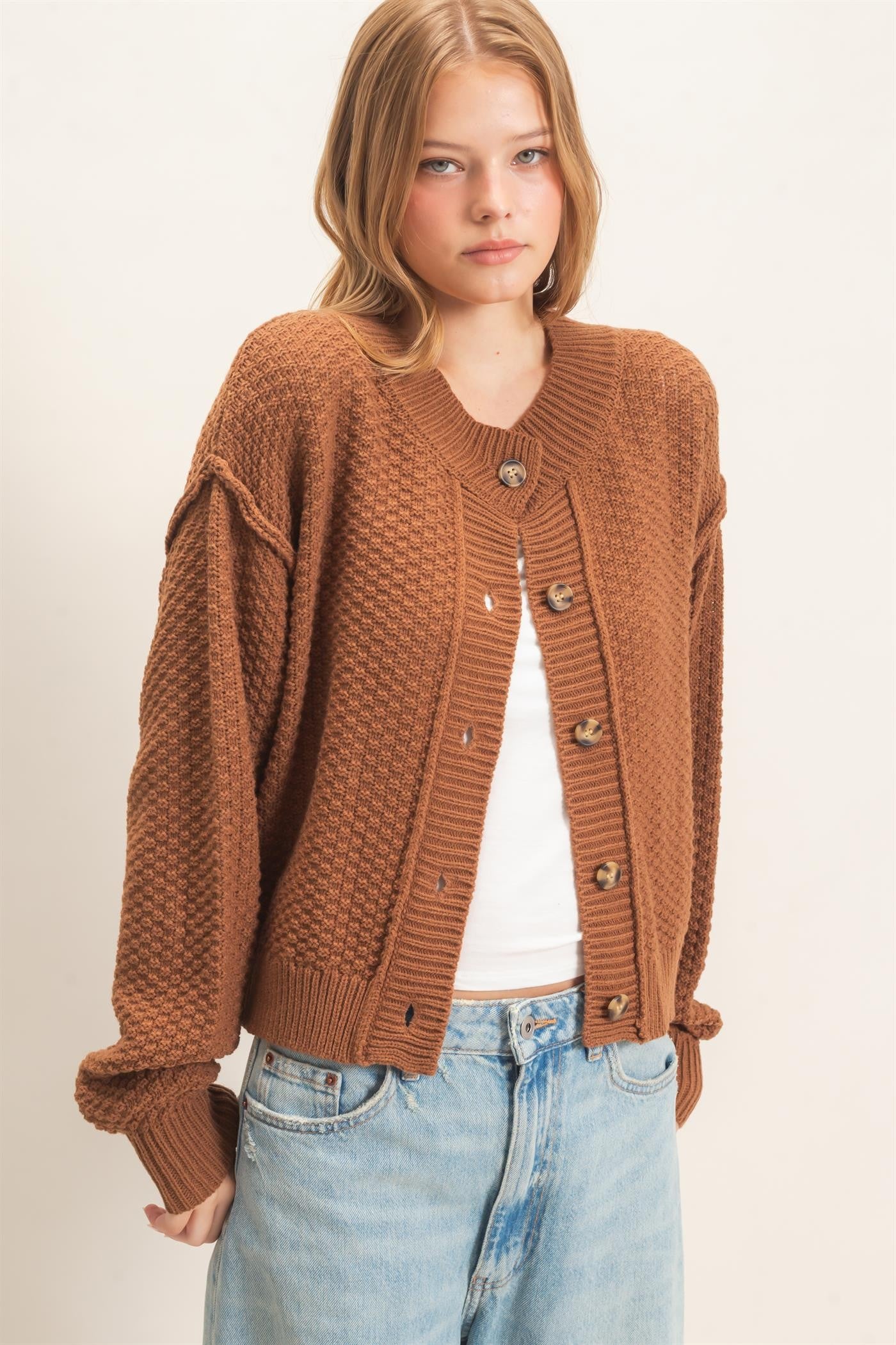 Textured Button Up Sweater Cardigan (Reg.) - 3 Colors