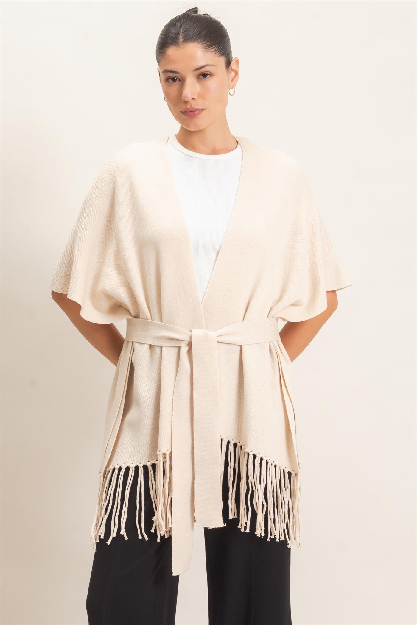 Oatmeal Fringe Kimono Sweater Cardigan (Reg.)