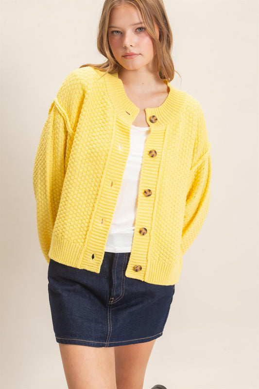 Textured Button Up Sweater Cardigan (Reg.) - 3 Colors