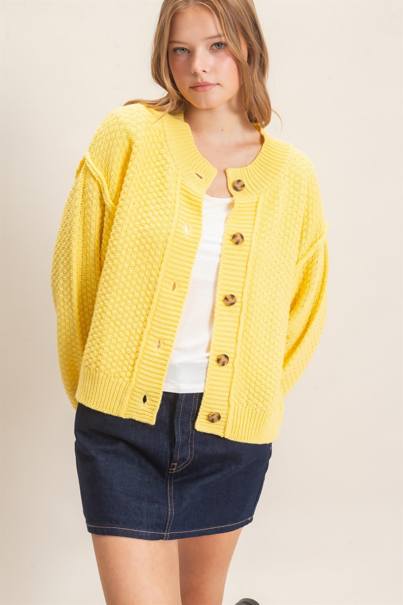 Textured Button Up Sweater Cardigan (Reg.) - 3 Colors