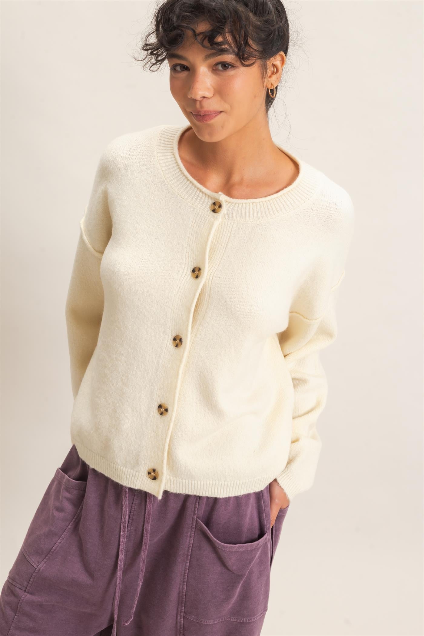 Essential Rolled Edge Sweater Cardigan (Reg.) - 7 Colors