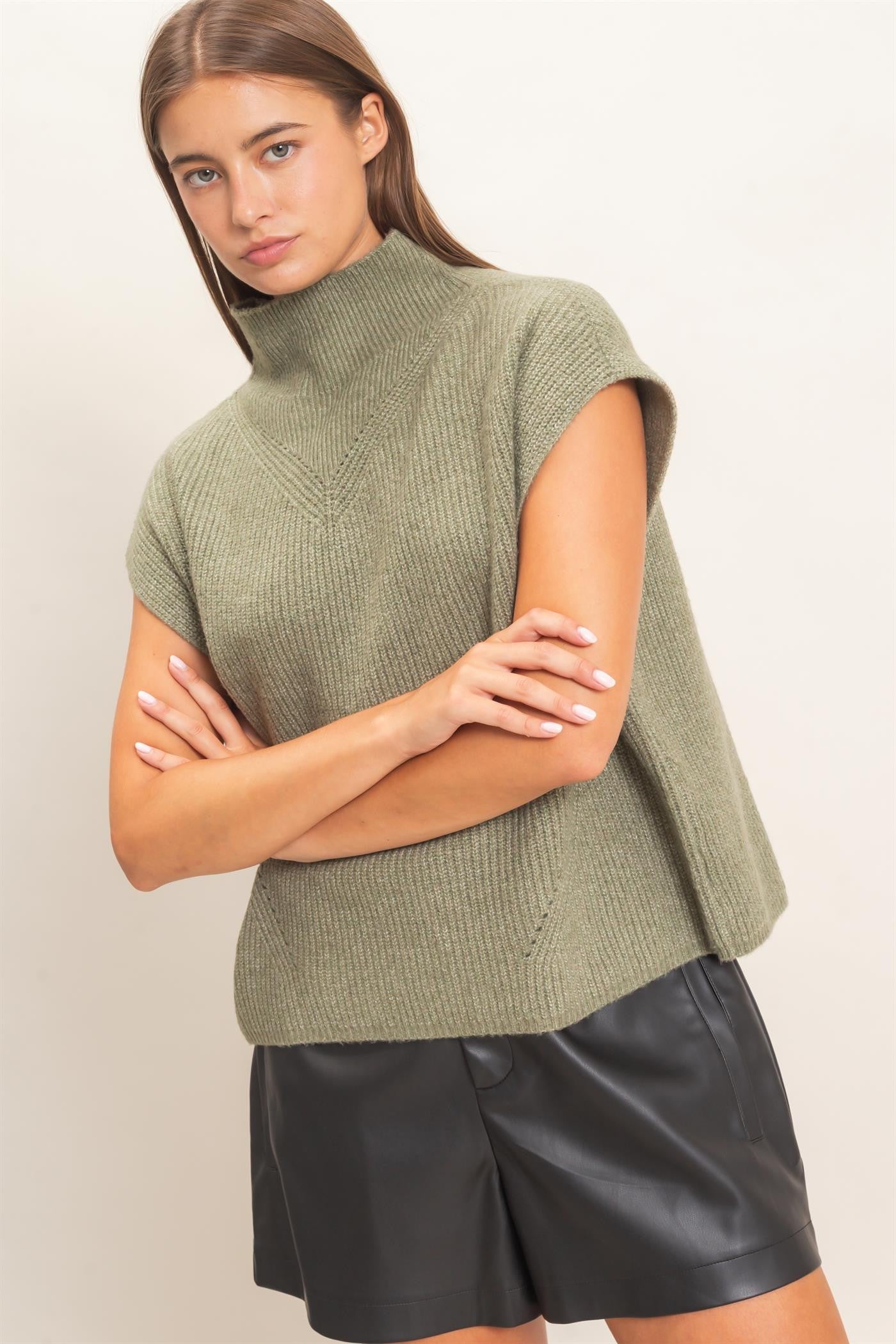 Sleeveless High Neck Sweater Top (Reg.) - 5 Colors