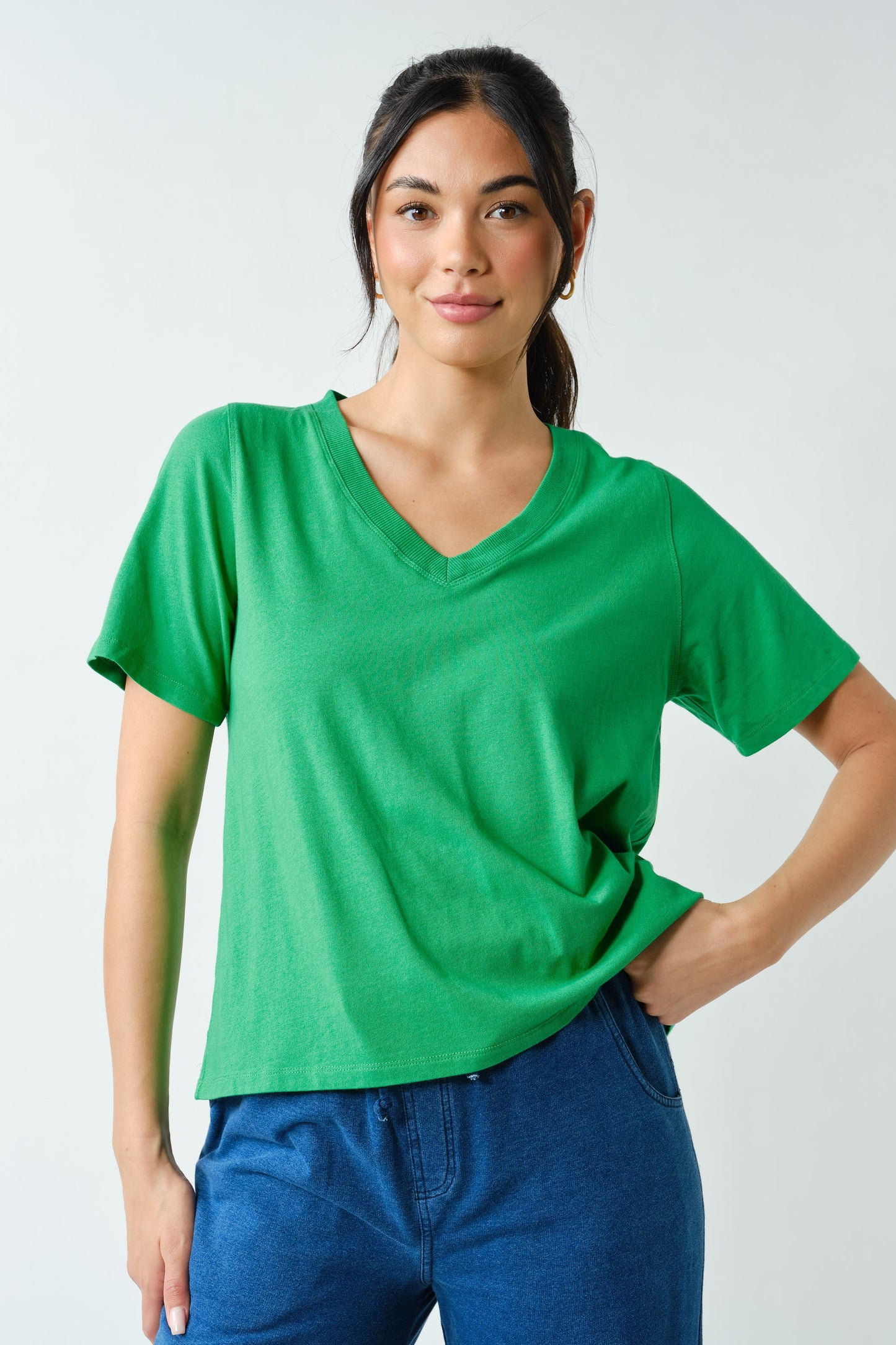 V-Neck Pima Cotton Boxy Tee Shirt (Reg.) - 7 Colors