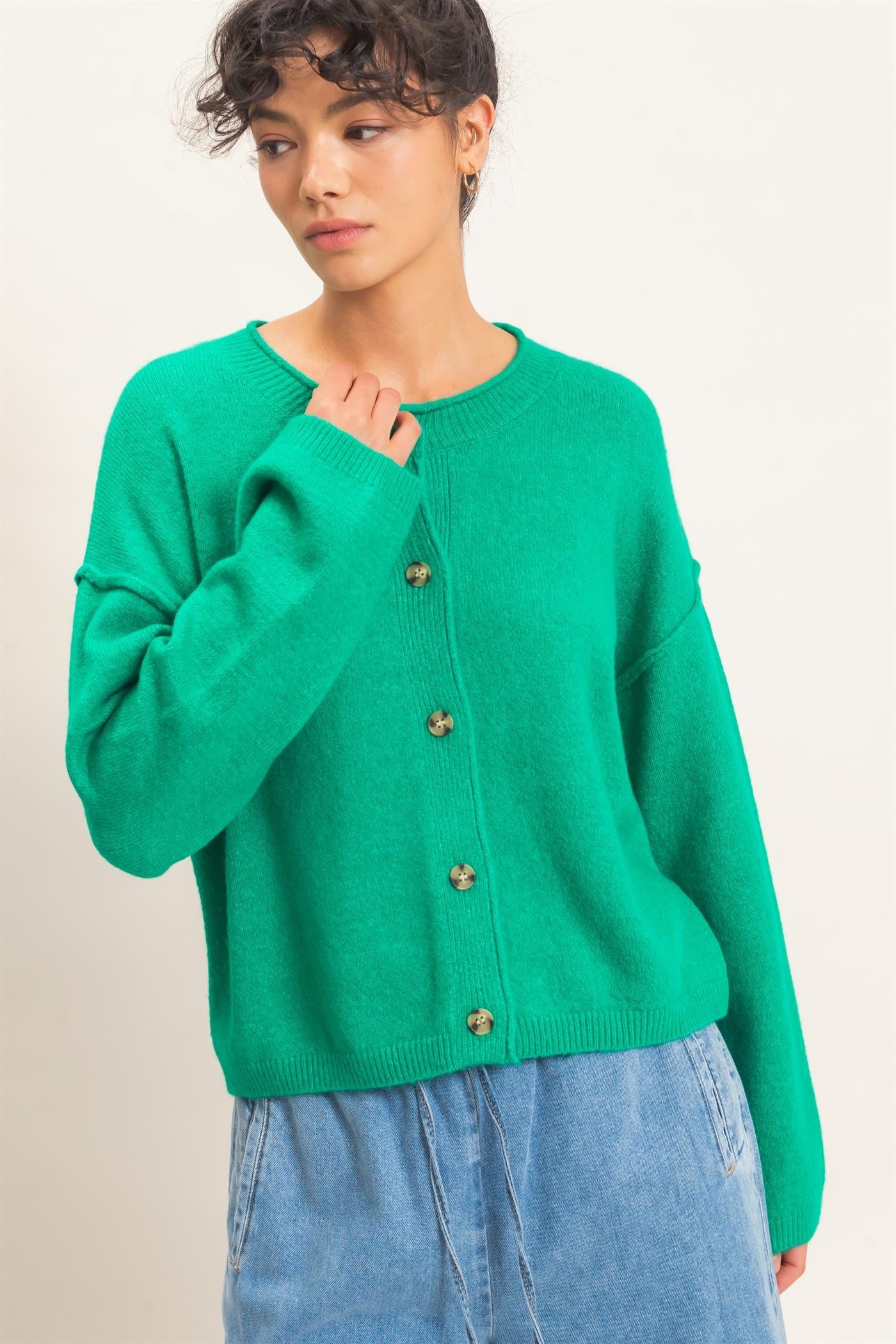 Essential Rolled Edge Sweater Cardigan (Reg.) - 7 Colors
