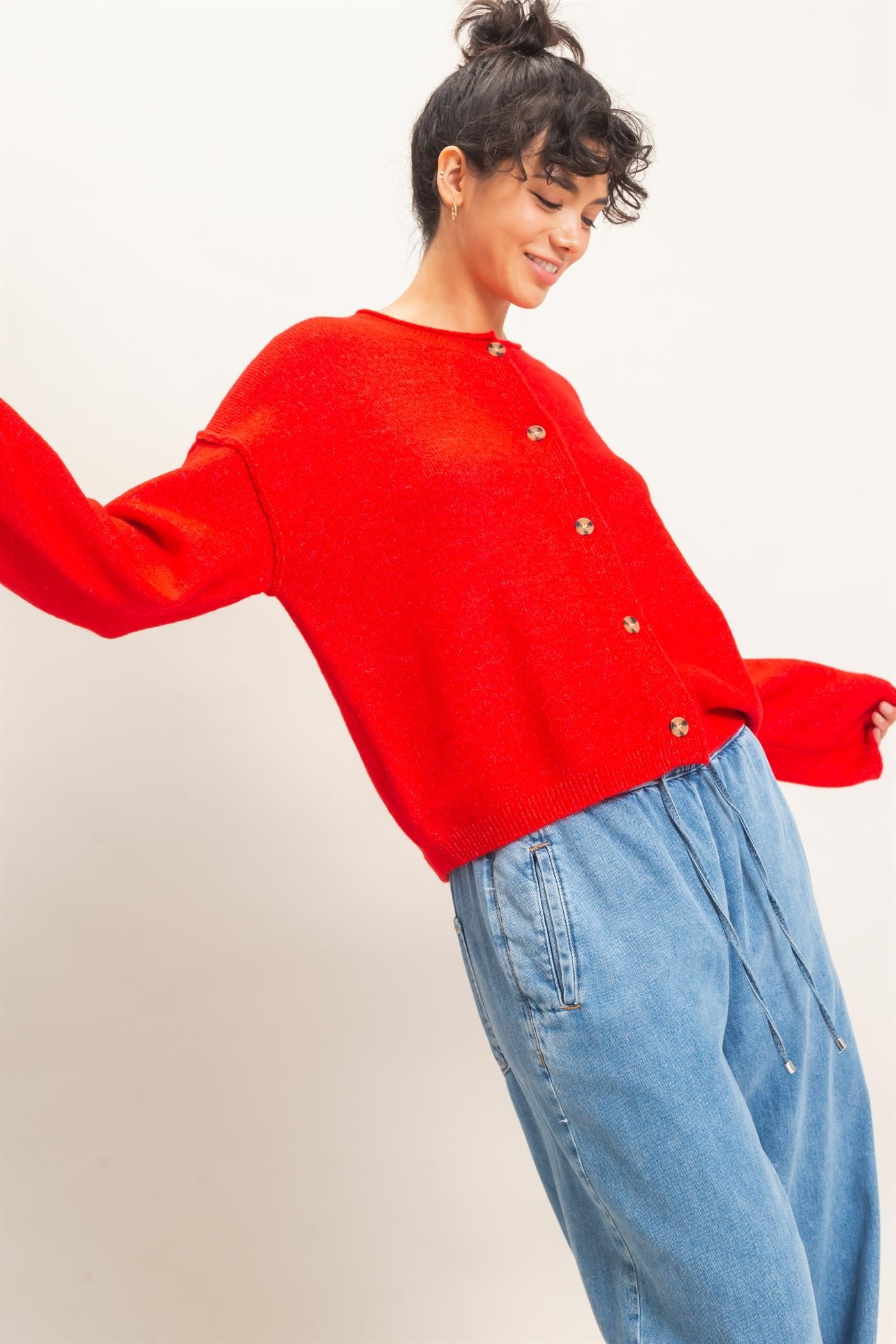 Essential Rolled Edge Sweater Cardigan (Reg.) - 7 Colors