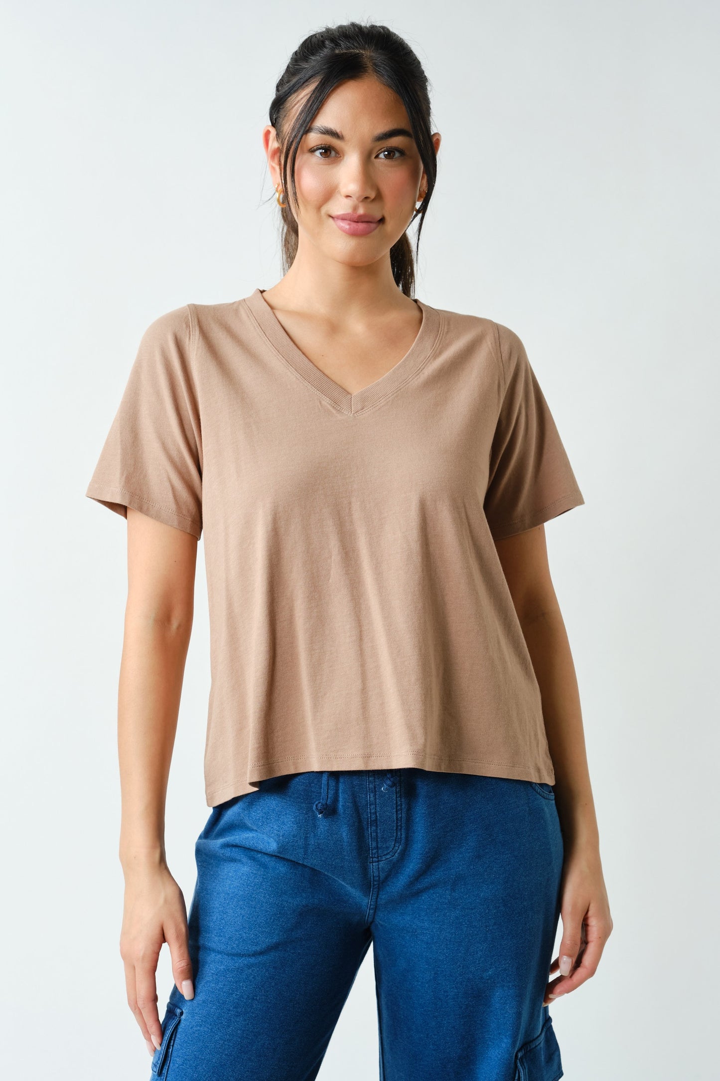 V-Neck Pima Cotton Boxy Tee Shirt (Reg.) - 7 Colors