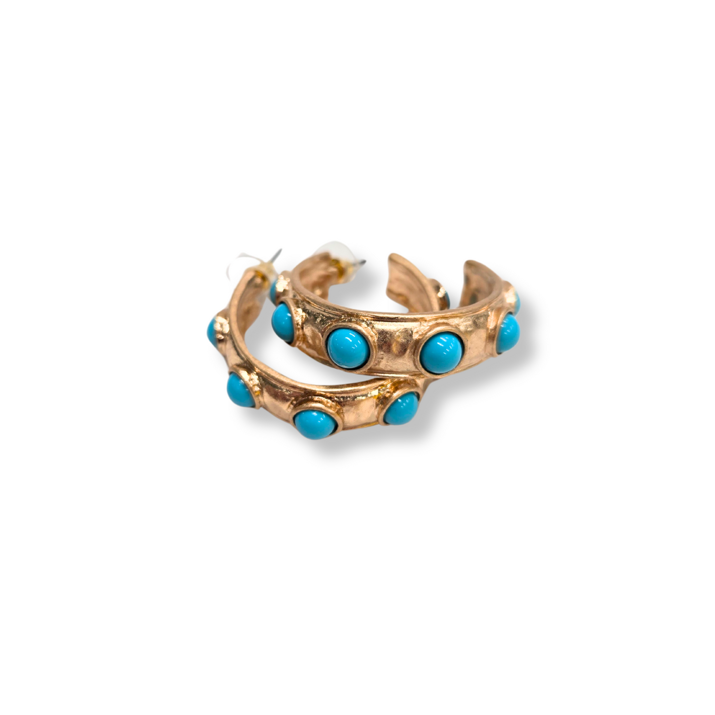 Hammered Gold and Turquoise Hoops