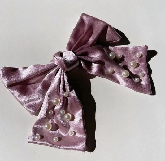 Pearl Embellished Hair Bow-6 Colors