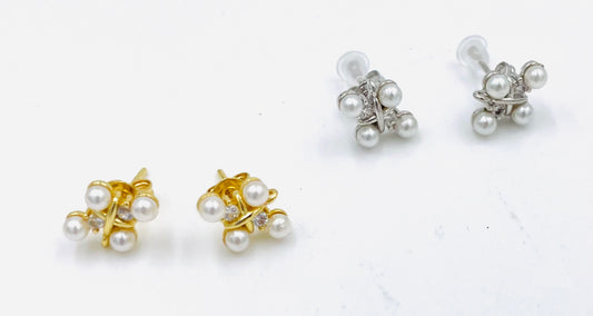 WR - Pearl Cross Stud Earrings - 2 Colors