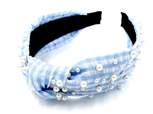Blue Gingham Delight Headband